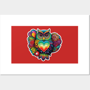 Groovy Psychedelic Owl in Red Posters and Art